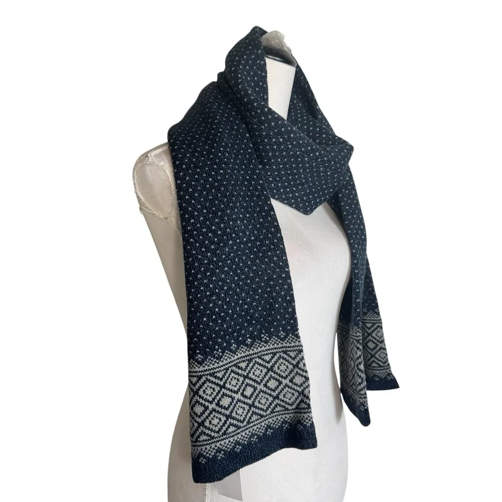 NWT J Crew Scarf Double Layer Navy Blue Fair Isle Classic Core Capsule Wardrobe